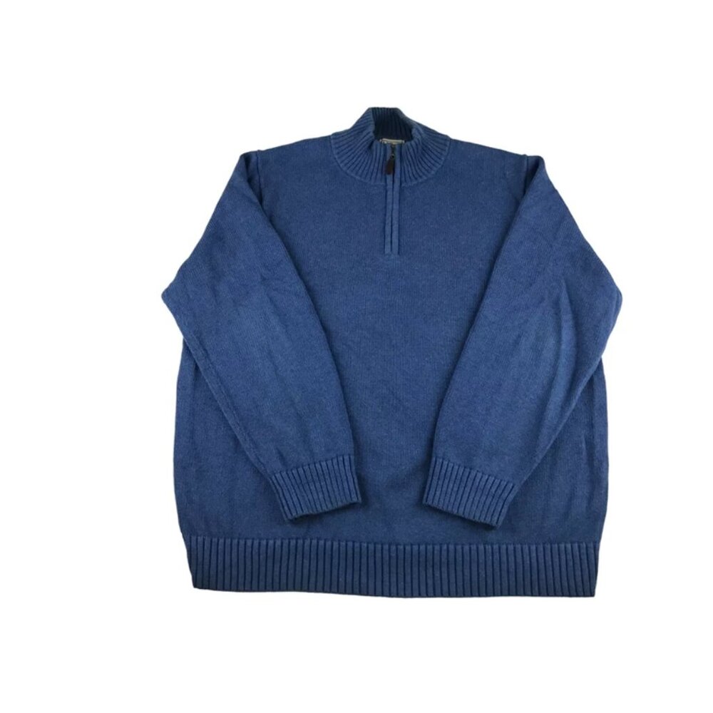 L.L. Bean Mens Blue 100% Cotton Long Sleeve 1/4 Zip Pullover Sweater Size XL-Reg